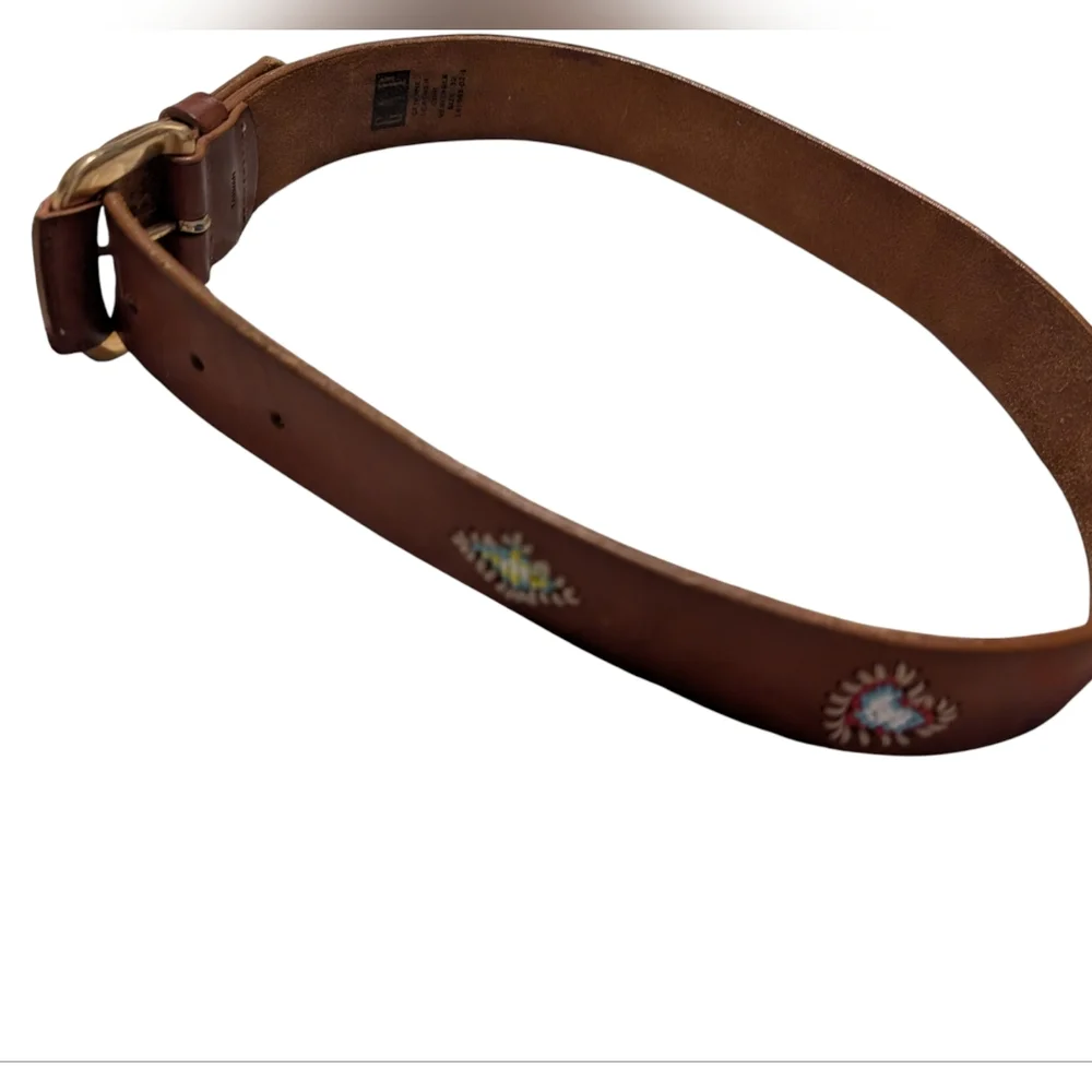 Gap Y2K Vintage Women's Leather Boho‎ Beaded Embroidered Heart Belt Size 32